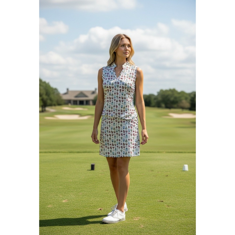 Emerald 18 Womens Cocktail Print Sleeveless Golf Shirt/Skort Set Small/Medium